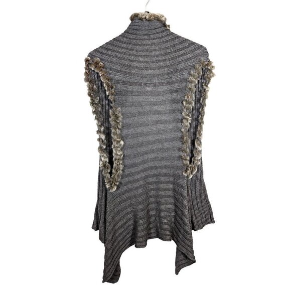 The Cue by Cher Qu Long Knit Faux Fur Trimmed Cardigan Bohemian Sweater - Small - Picture 2 of 5